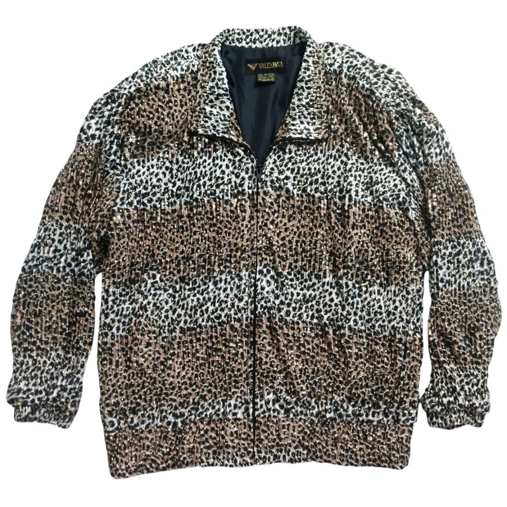 Valentina Vintage Women's Shiny Leopard Gold Metallic Star Print Jacket One Size